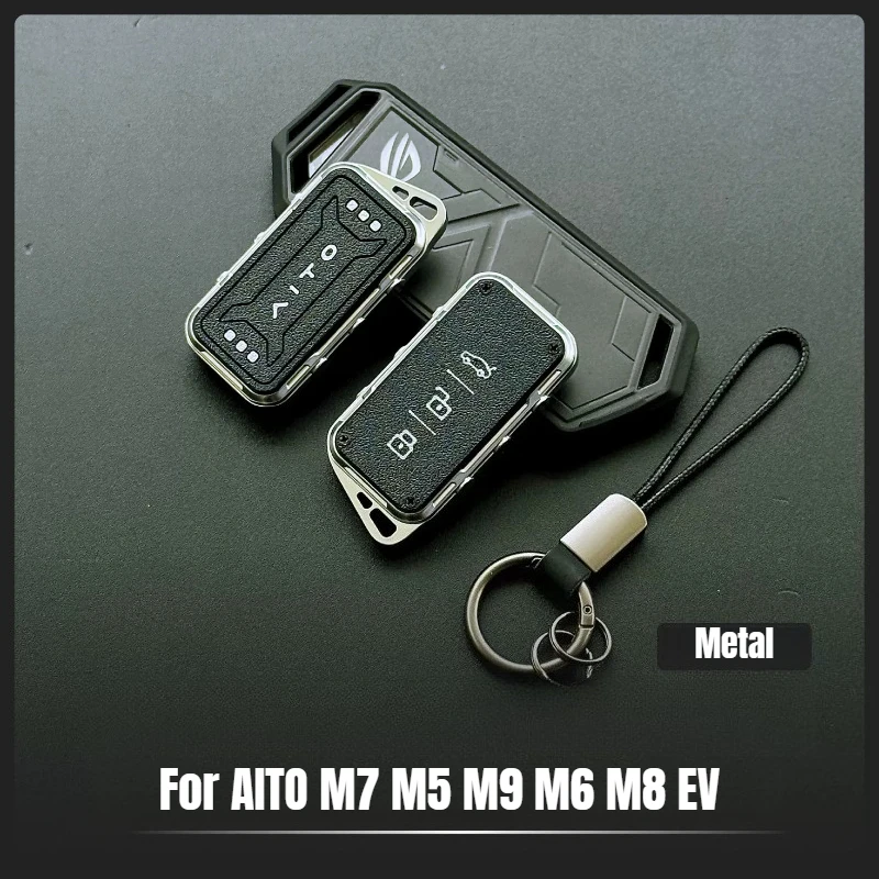 For AITO M7 M5 M9 M6 M8 EV Metal Car Key Replacement Shell Car Remote Modification Protective Cover Anti-Scratch Accessories