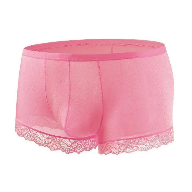 

Male Ice Silk Sexy Underwear Men's Lace Boxer Panties Low Waist Shorts Briefs Ultra Elastic U Convex Pouch Trunks