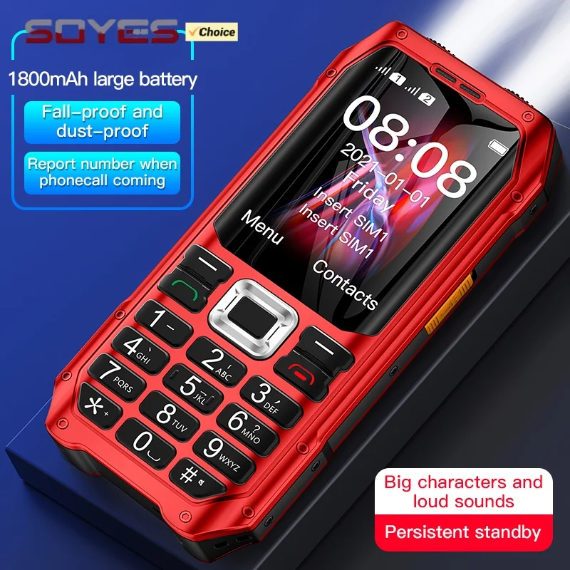 SOYES K80 2G Mobile Phone 2.4inch Color Screen Double Flashlight 1800mAh Long Standby Voice King Fall Proof HD Phone for Elderly