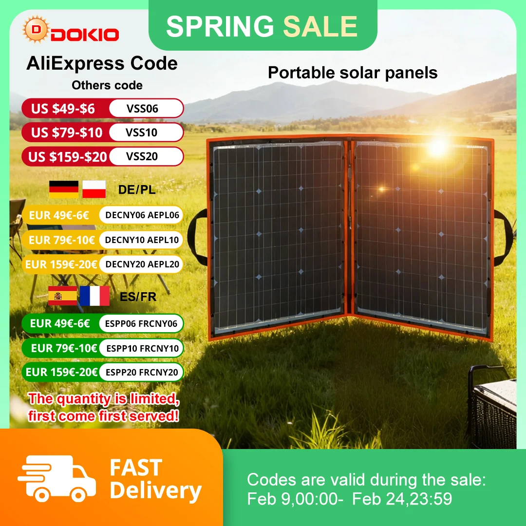 

DOKIO 100W 18V Flexible Foldable Solar Panel with 12V Controller and USB – Portable Mono Solar Charger for RV Boat Camping