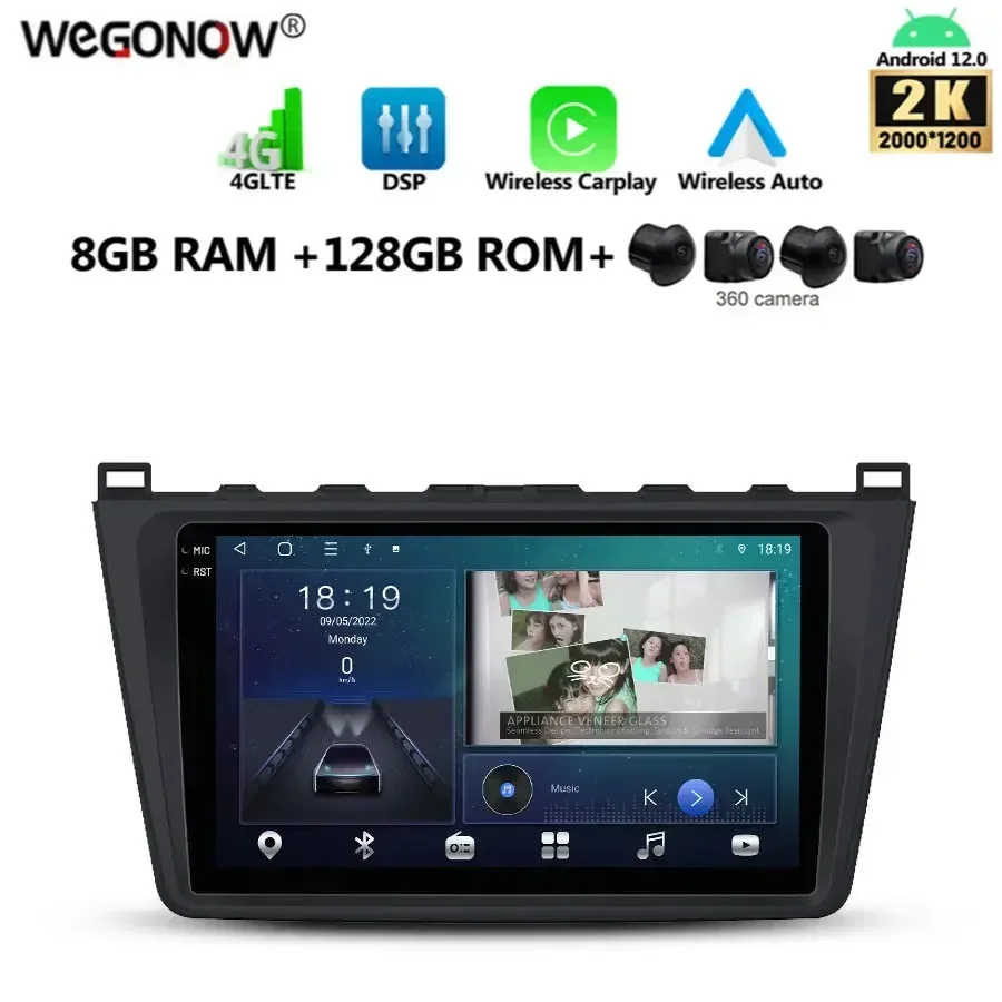 2K 2000*1200 360 Camera Carplay Auto 8G+128G Android 13.0 Car DVD Player GPS map WIFI Bluetooth RDS Radio For Mazda 6 2007-2012