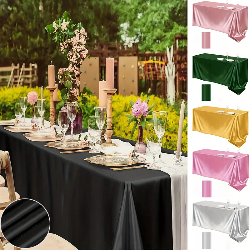 

1PC Wedding Tablecloth Rectangular Satin Table Cloth Black Overlay Cover Champagne Table Cloth Party Dinner Banquet Decoration