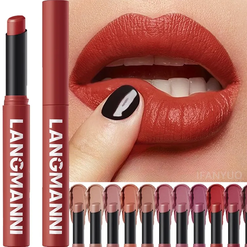 Lápiz labial mate de 12 colores, resistente al agua, taza antiadherente de larga duración, tinte rojo Sexy, cosmético, lápiz labial desnudo, cosméticos de maquillaje