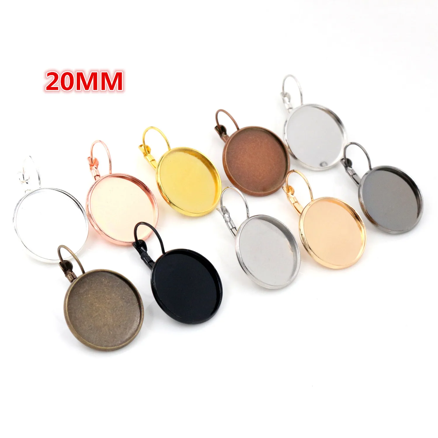 20mm 25mm 10pcs/Lot Classic 10 Colors plated French Lever Back Earrings Blank/Base,fit 20/25mmcabochons,buttons;earring bezels