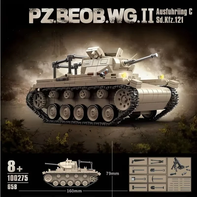 DIY Military World War II PZ.BEOB.WG No.2 Type-C Tank Building Block Toy Collection Model Children