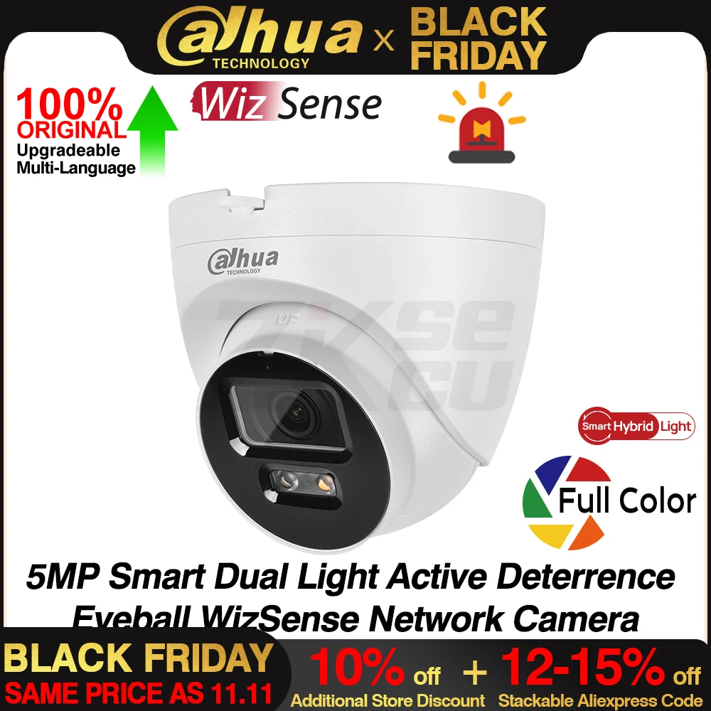 Dahua Original IPC-HDW2549T-S-PV 5MP Full Color Smart Dual Light Active Deterrence WizSense Network POE IP Camera 2-Way Audio SD