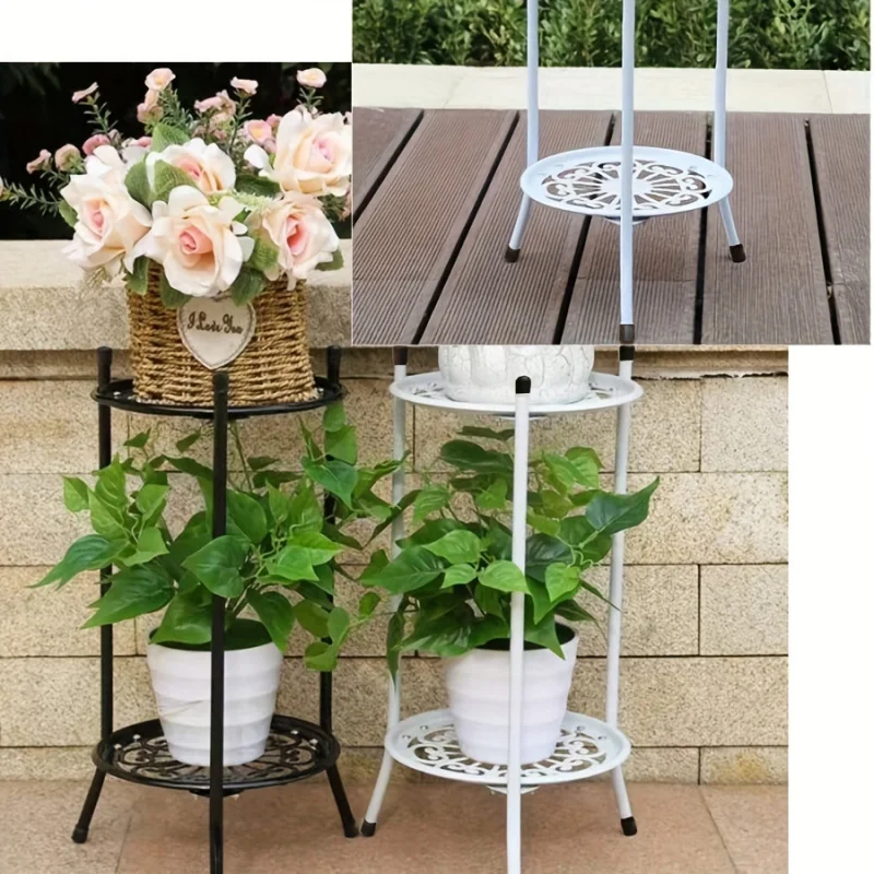 1 Pack, 2-Tiered Tall Plant Stand Metal Plant ShelfSupports Rack For Indoor Outdoor Home Decoration