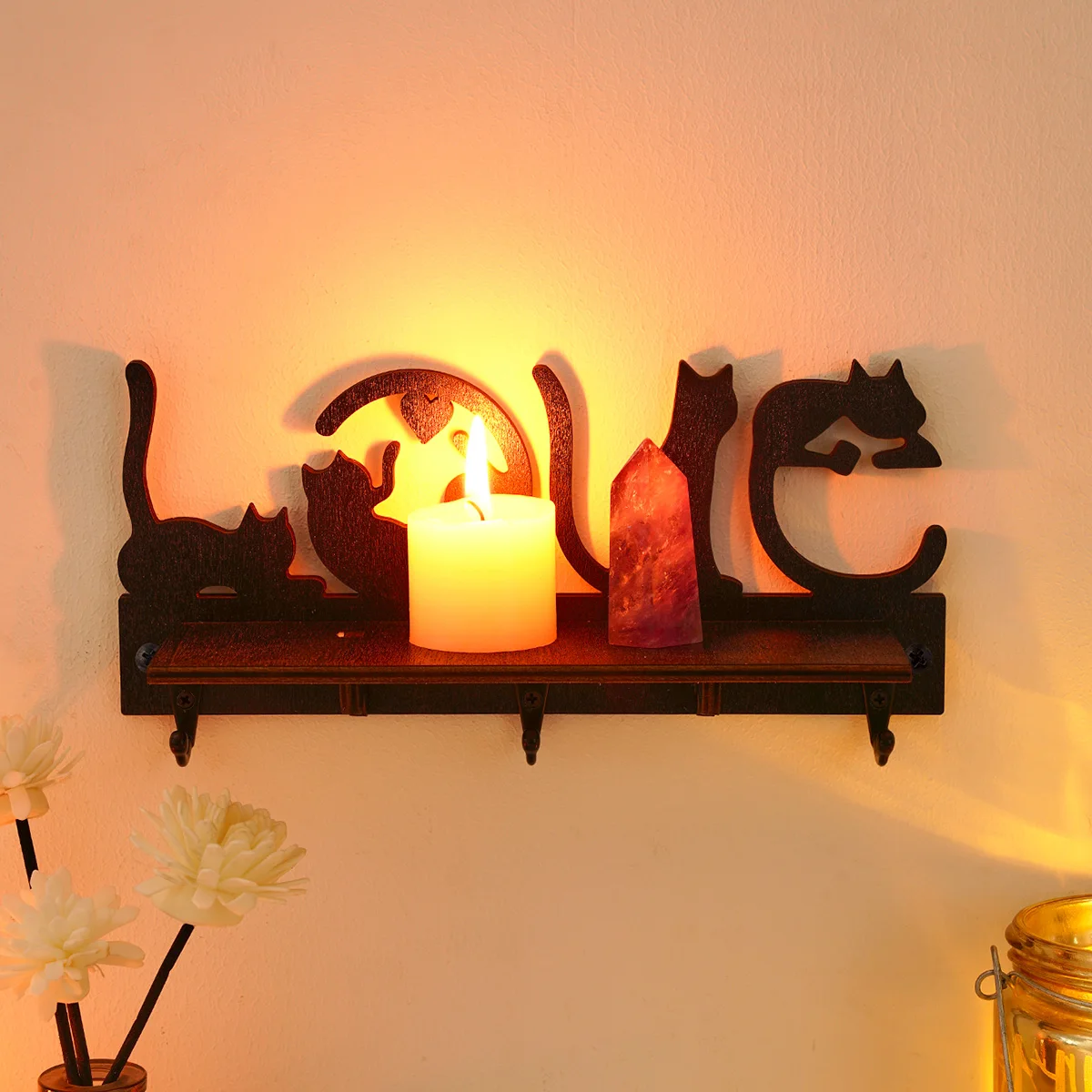 1 Stück, einfacher Wanddekorationsständer, kleine Katzen-Wanddekoration in Liebesform, Wandregal