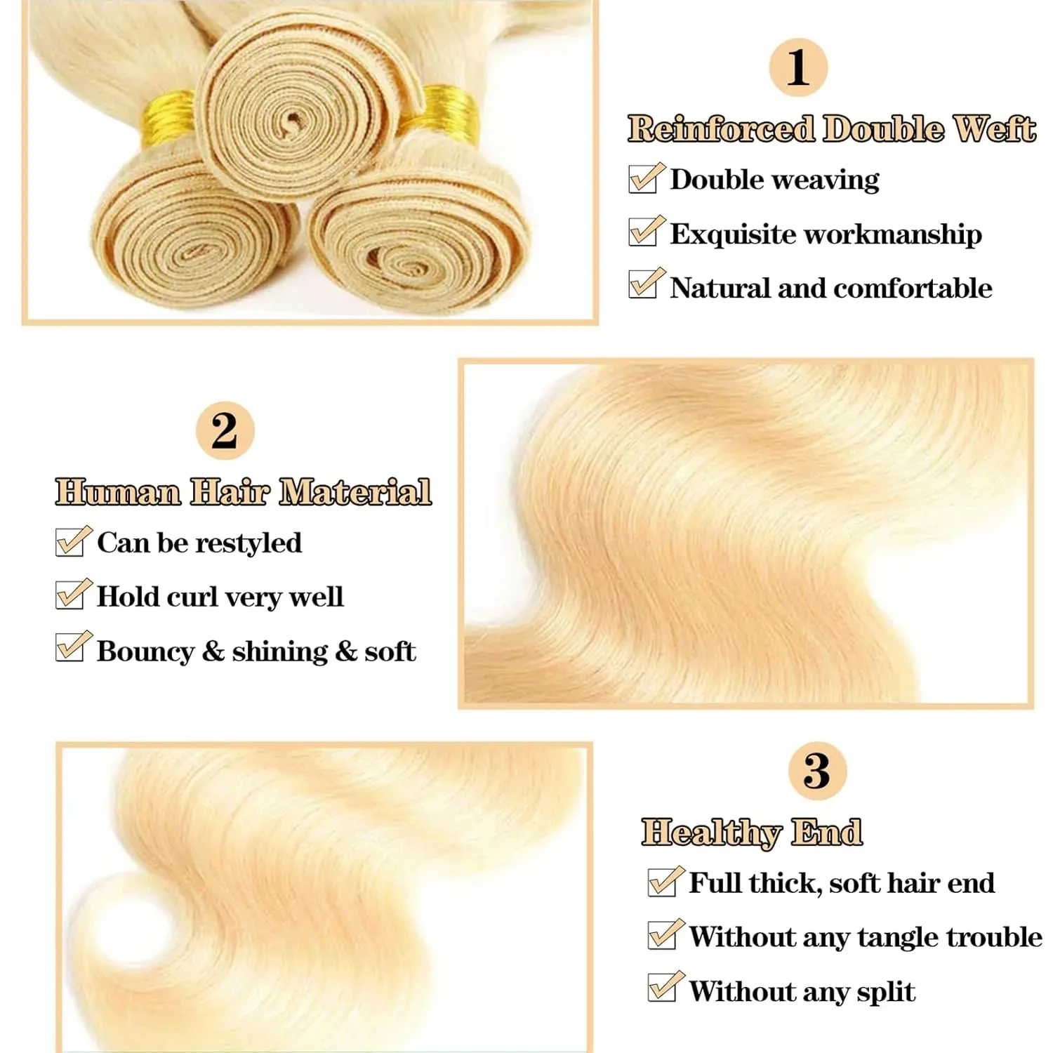 Haia-Bundles de tissage de cheveux brésiliens pour femmes, Extensions de cheveux humains, Blond miel, 3/4 Bundles