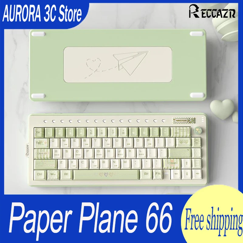 Reccazr Paper Plane 66 Mechanical Keyboard Wireless Tri-Mode Aluminum Gaming Keyboard Hot Swap Gasket Custom Gamer Accessories