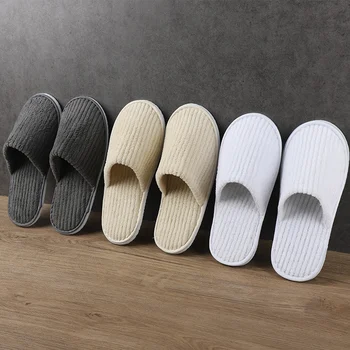 รองเท้าแตะขนแกะปะการังรูปแถบกันลื่นหนา10คู่สำหรับแขกในบ้านร้านเสริมสวยโรงแรมระดับดาว