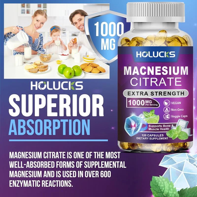 Magnesium Citrate 1000mg -  for Muscle, Nerve, Bone and Heart Health Support, High Absorption Citrate Complex Capsules