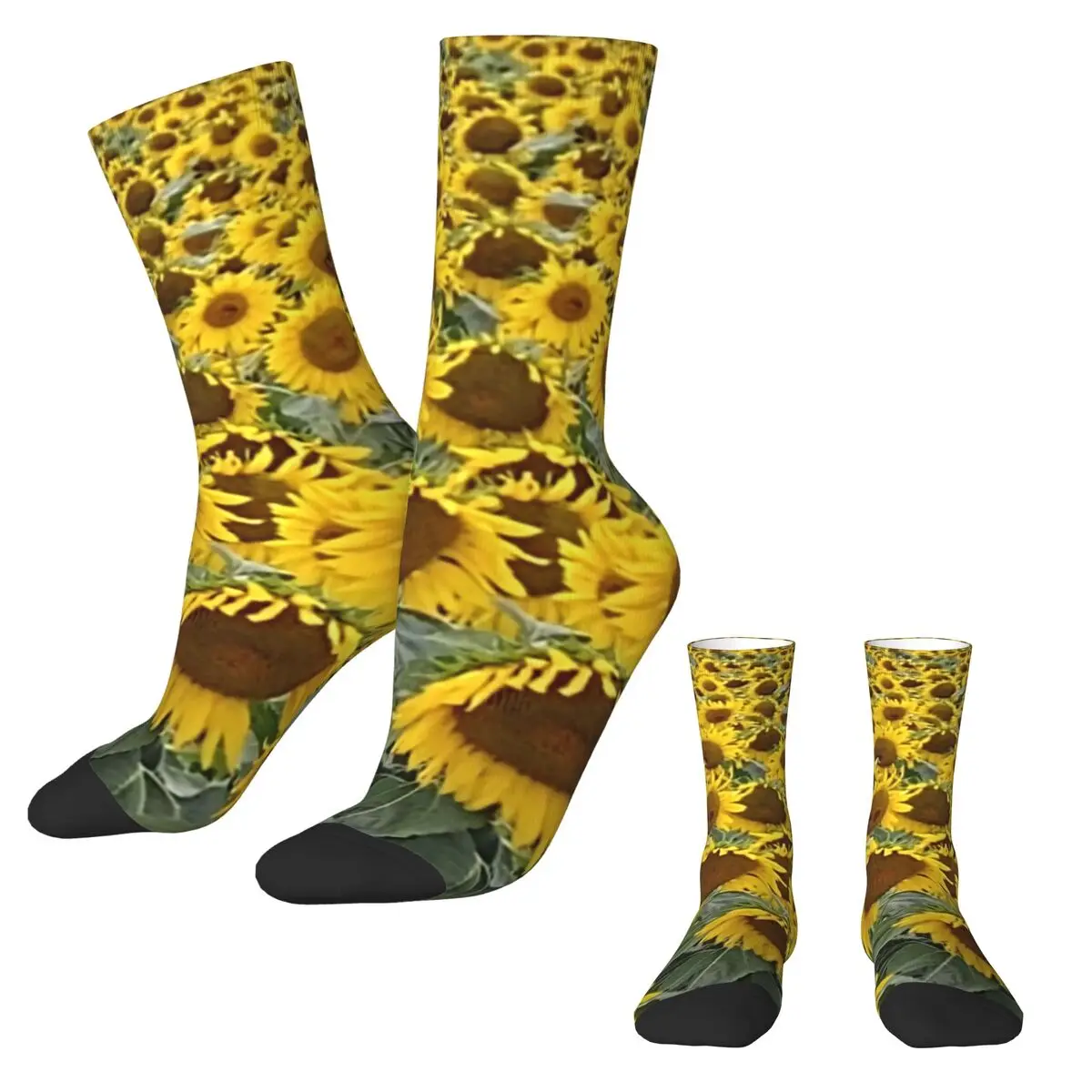 Big Sunflower Field Socks Yellow Floral Print Retro Stockings Female Soft Outdoor Sports Socks Winter Design Anti-Slip Socks