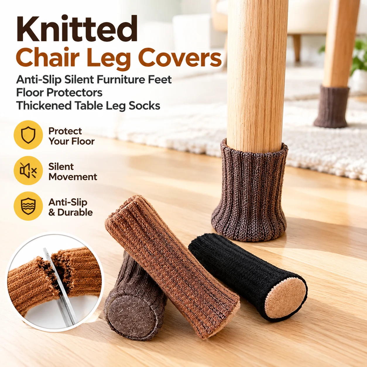 Knitted Chair Leg Covers Anti-Slip Silent Furniture Feet Floor Protectors Thickened Table Leg Socks