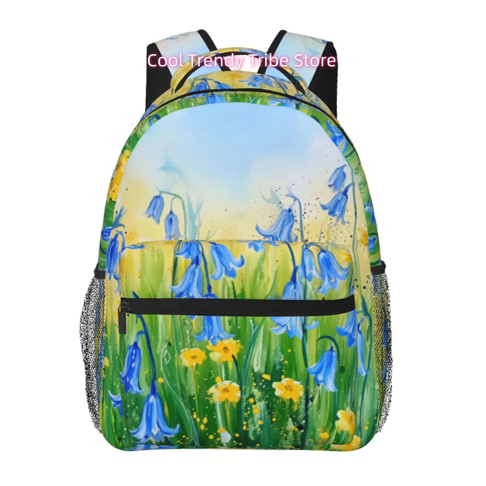 Bluebell Meadow Watercolor Print Backpack, Fresh Oxford Daypack, Trendy Travel And Sports Bag, Ideal for Ipads And Laptops, Adju