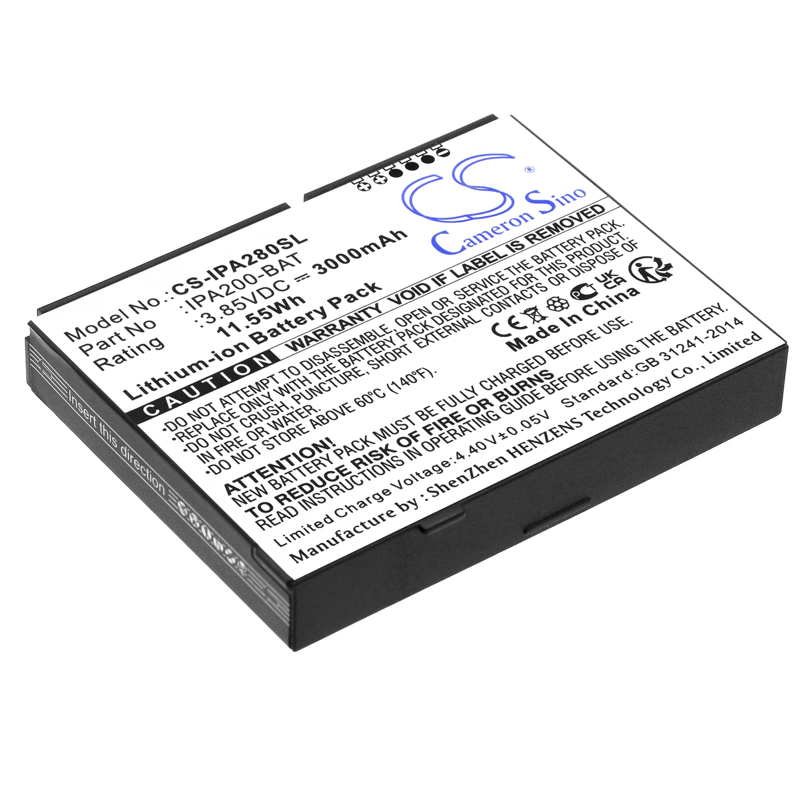 S Replacement Battery For Ingenico iPA200, iPA280 296104539, BI-M81XX-1K9GKX (MP), IPA200-BAT, VBT1 3000mAh / 11.55Wh Printer