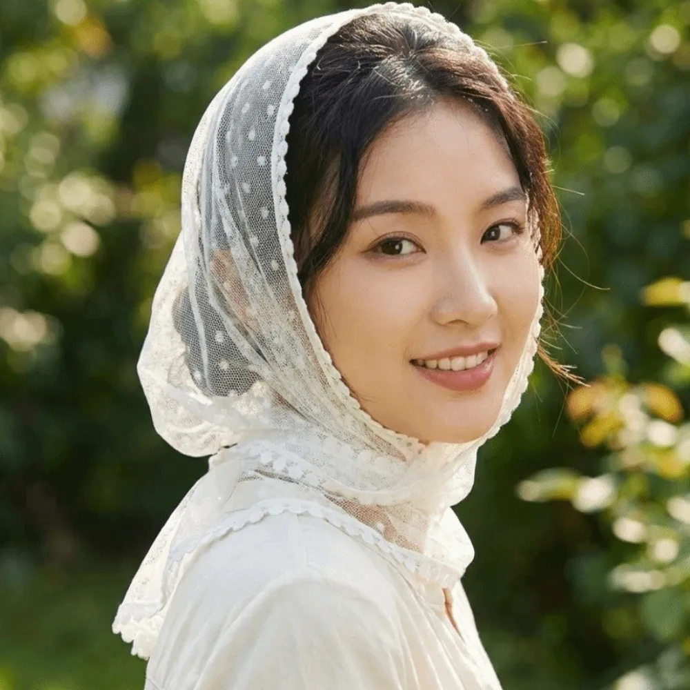 Pañuelo retro de encaje suave con lunares, velo triangular, chal fino para cubrir el rostro de novia en ceremonias de boda