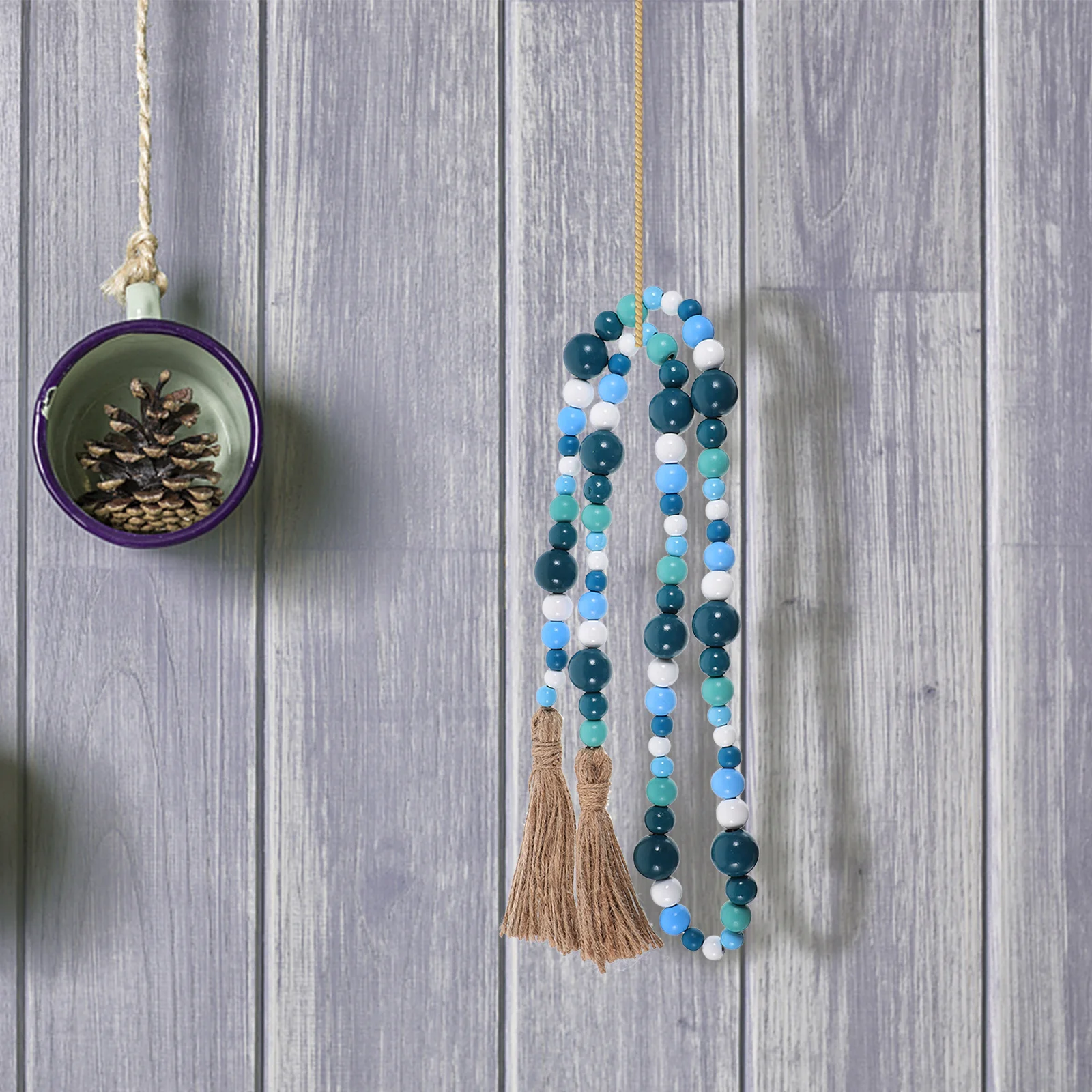 

1Pcs Wood Beads Pendant Ocean Breeze Blue Tassel Home Ornament Hanging Wooden Beads String Wall Decor Indoor Decoration