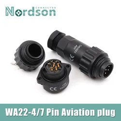 WA22 Screwing Wire Plug Socket 4Pin 7Pin Waterproof IP67 Male Female Soldering Cable Connector Industrial Grade Aviation Plugs