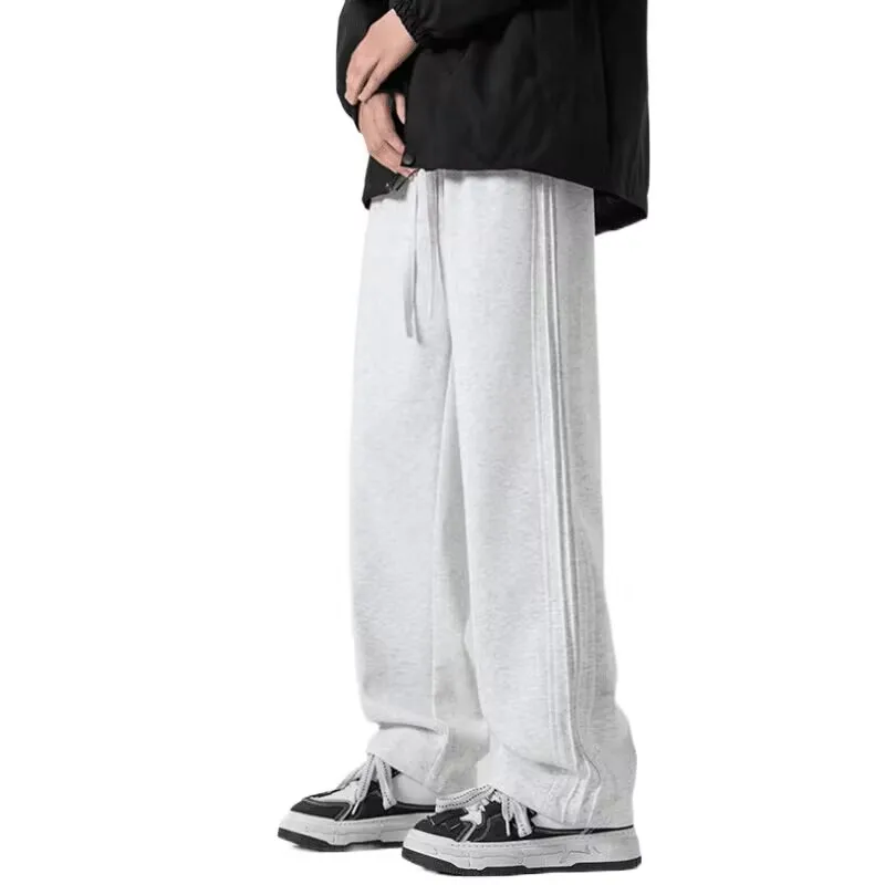 

2025 Autumn Mens Pants Grey Casual Sweatpants Wide Straight Leg Trousers for Teens Loose Joggers Simple Fashion Wear
