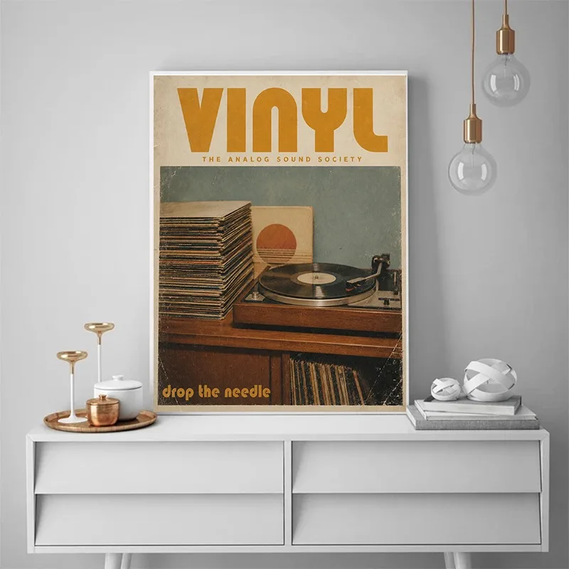 Vintage Headphones Retro Analog Sound Cassette Vinyl Record Shop Crate Digger HiFi Canvas Print Wall Art Music Living Room Decor