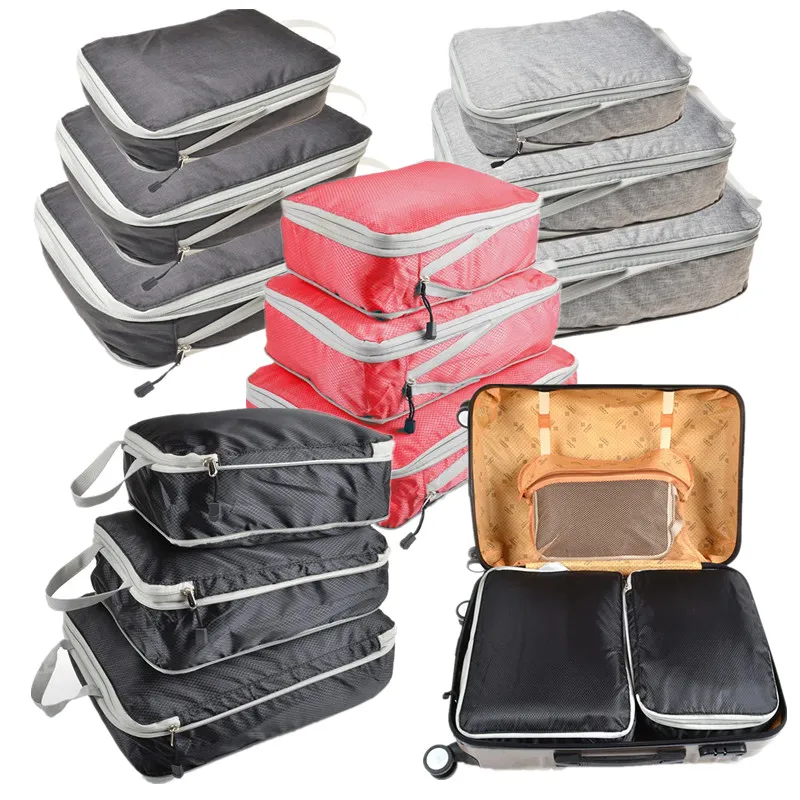 Travel Storage Bag Set/3 pieces Compressible Packing Cubes Waterproof Suitcase Nylon Portable With Handbag Luggage Organizer