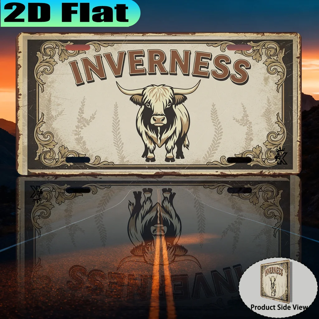 2D Flat - 【2D Flat】 2D Flat - [2D Flat] 2D Flat Printing, 1pc, Inverness Vintage Aluminum Sign (12X6 Inches), Retro Urban Style,