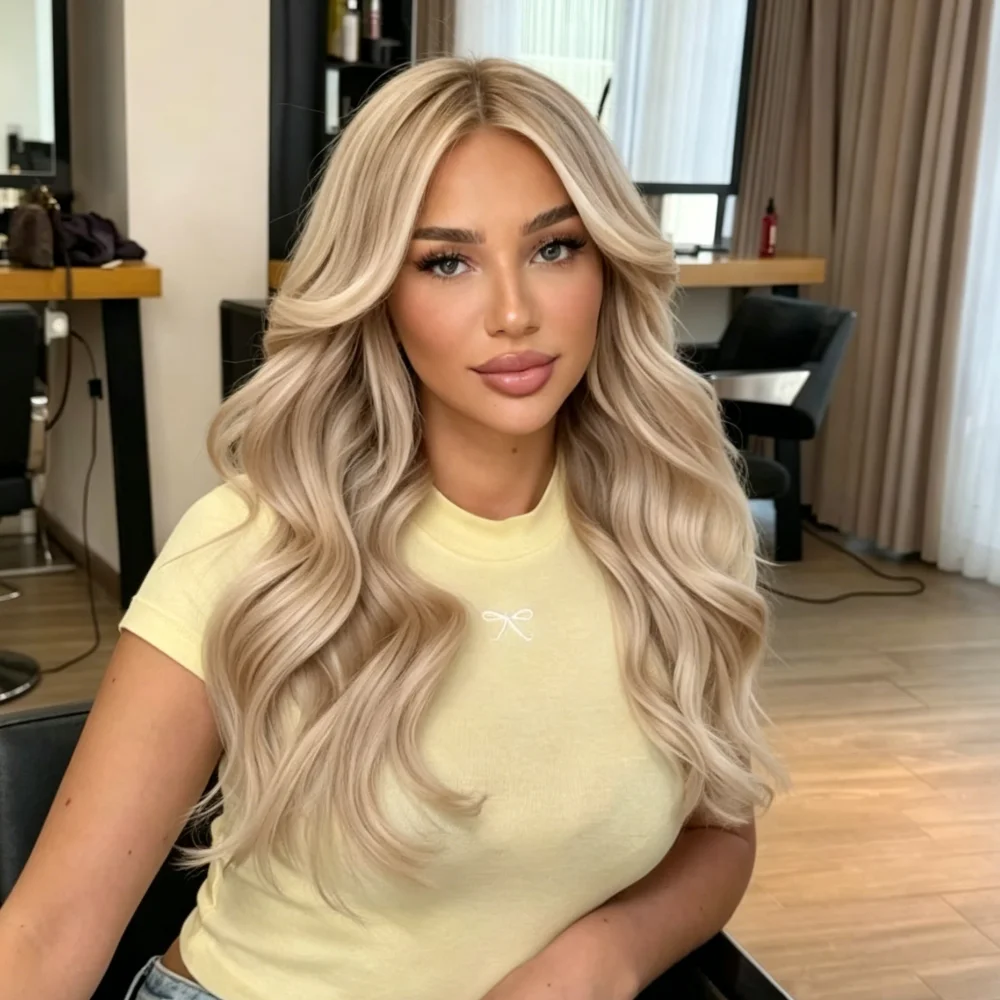 Soft Natural Wave 24Inch Glueless Highlight Blonde HD Lace Front Wig For Women Pre Plucked Transparent Lace Heat Resistant Daily