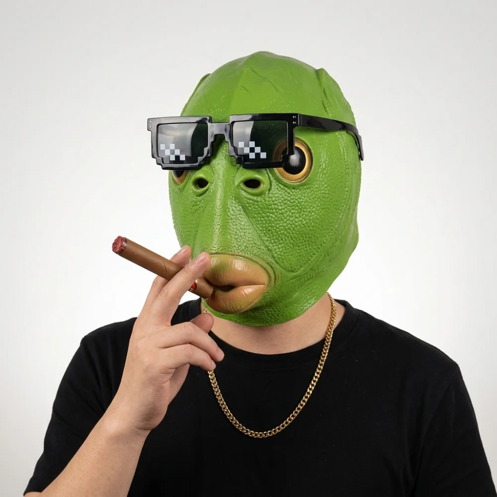 Green Red Fish Head Mask Funny Cosplay Costume Adult Halloween Carnival Party April Fools Day Novelty Realistic Headgear