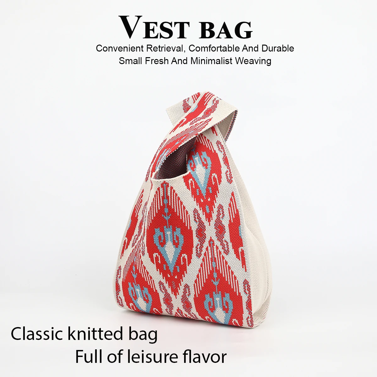 

Exquisite Vintage Adelaide Pattern Knitted Handbag, Bright Colors with Ethnic Style, Suitable for Travel, Vacation, and Commuting, Open and Breathable, Can Hold Mobile Phones, Lipstick, Cosmetics, Etc., Suitable for All Seasons