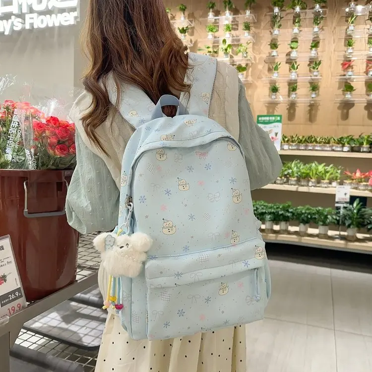 

2026 New Ins Style Fresh Girl Backpack Nylon Material Waterproof Travel School Bag for Middle School Girls Cute Floral Print