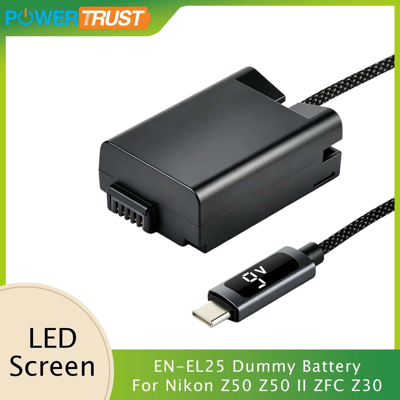PowerTrust LED Screen ENEL25 Dummy Battery EN EL25 EN-EL25 Dummy Bateria for Nikon Z 30 Z 50 II Z FC Z 50 Overcharge Protection