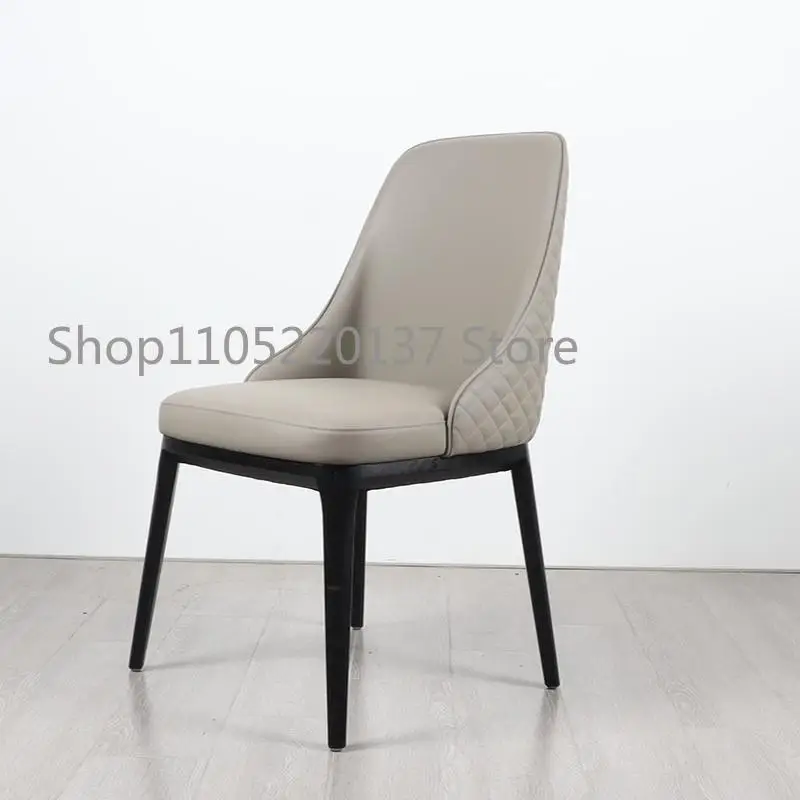Nordic Solid Wood Dining Chair Minimalist Rhombus Leather Soft Bag Back Chair Commercial High-end Hotel Western Restaurant