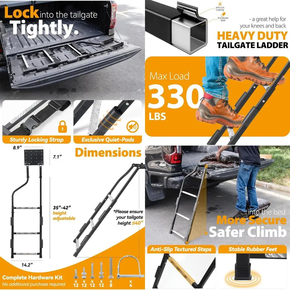 

Elderly-Friendly, Heavy-Duty Foldable Truck Ladder with Anti-Slip Treads, Quiet Foam Pads, Universal Fit for Ford and Ram Trucks