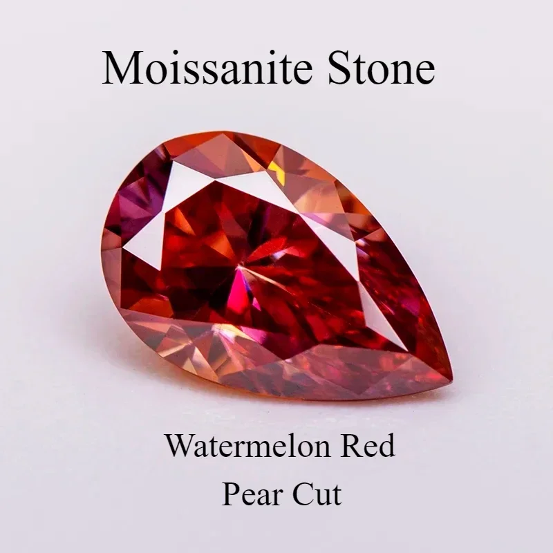 

Moissanite Watermelon Red Color Pear Cut Lab Grown Gemstone For Diy Advanced Jewelry Making Materials With GRA Certificate