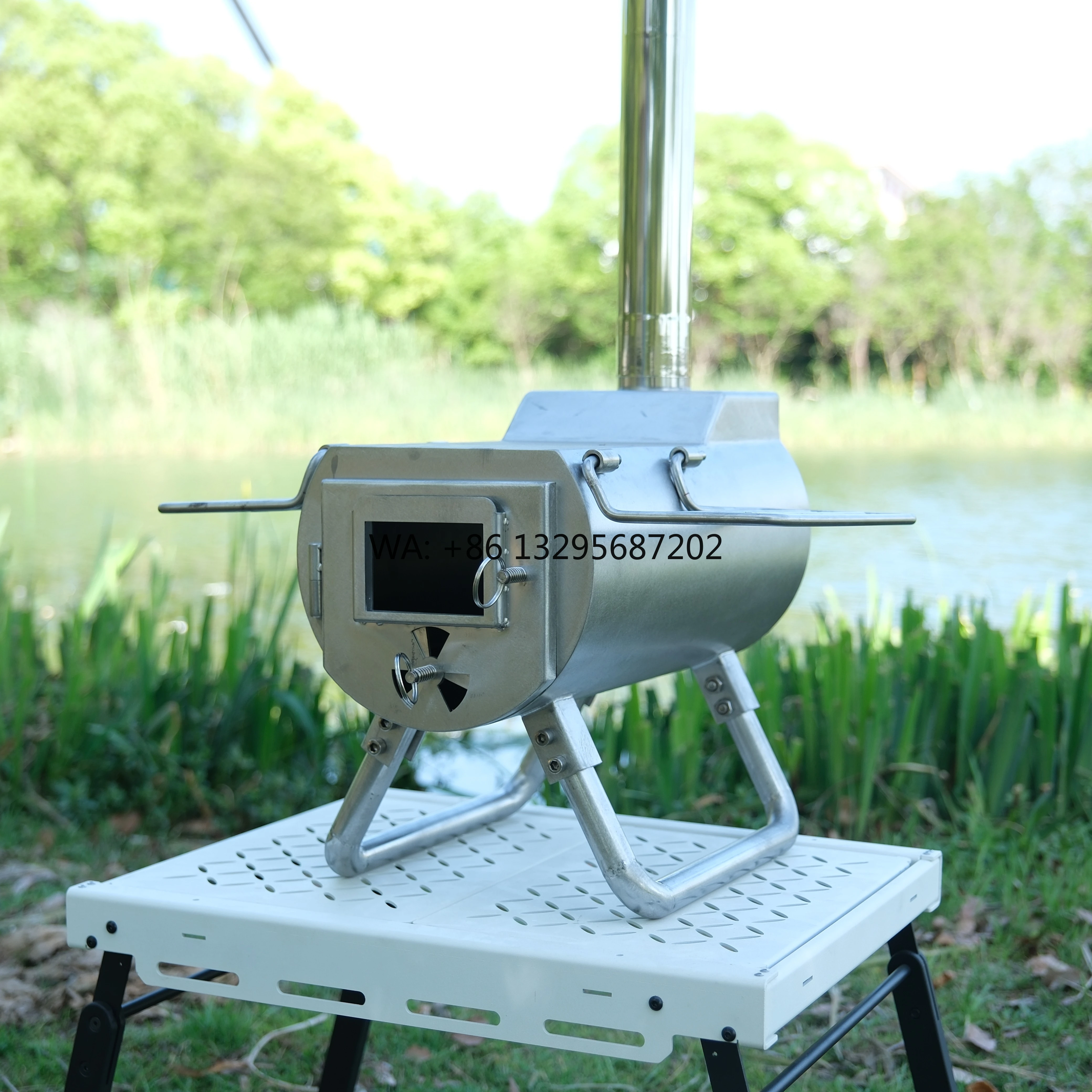 Venta al por mayor de alta calidad de acero inoxidable portátil al aire libre tienda de campaña estufa guardián utensilios de cocina estufa de leña