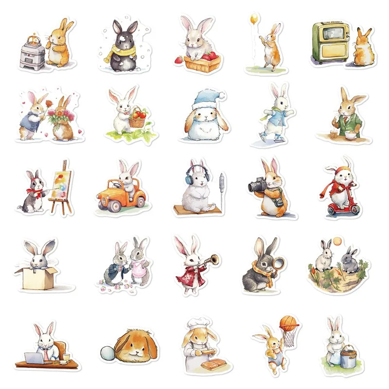 50pcs ‌‌Bunny Cartoon Sticker Luggage Water Cup Stationery Mobile Phone Car Scooter Laptop Refrigerator Decorative Sticker