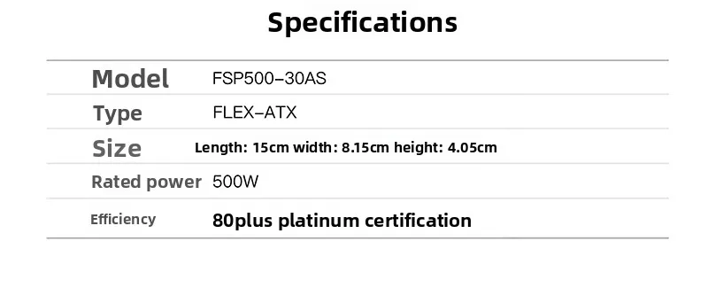 Flex 1U Power Supply FSP500-30AS 500W Platinum PSU For NUC Mini Computer Chassis Compact High Efficiency Stable