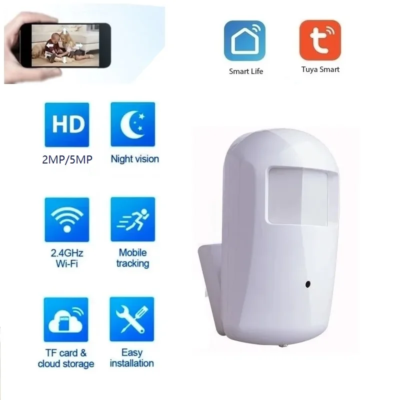 

PIR Style Tuya Smart IP Camera Covert WiFi 2-Way Audio 940 IR Night Vision 1080P 5MP Mini Surveillance Indoor Invisible Security