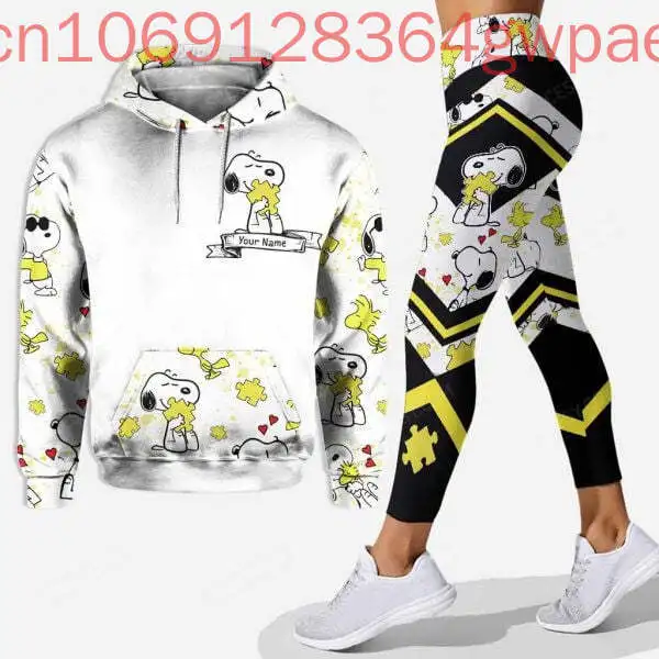 

Толстовка с капюшоном Snoopy 3D на заказ, женская толстовка с капюшоном, леггинсы, костюм Snoopy, штаны для йоги, спортивные штаны, модный спортивный костюм, костюм для йоги Disney