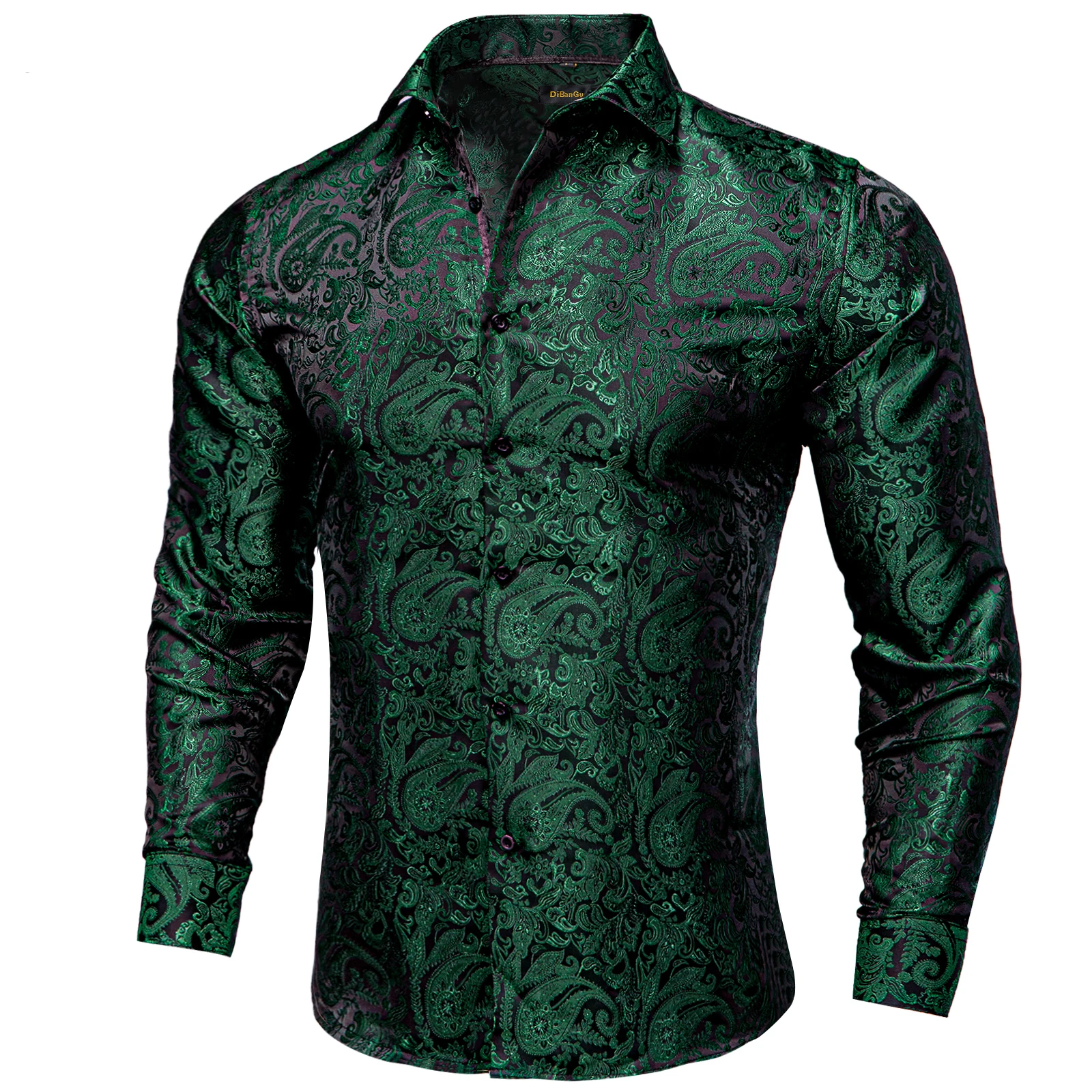 

Unique Green Paisley Men Shirt with Collar Pin Fashion Spring Autumn Long Sleeves Blouse Free Shipping Shirts for Man Business