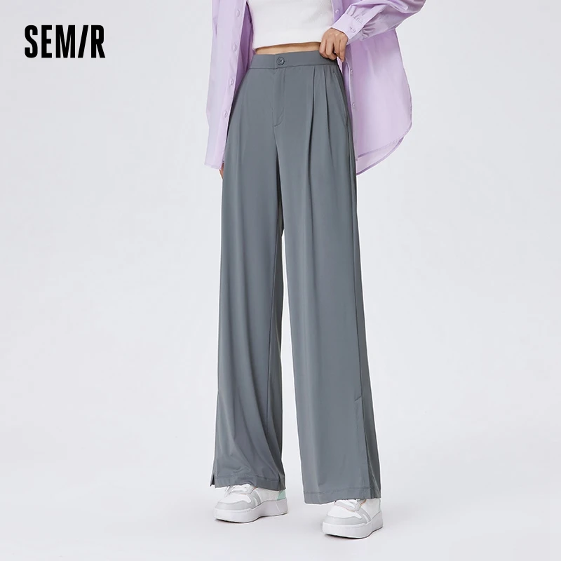 Semir Women Leg-length Slit Wide-leg Pants Solid Color 2023 Summer New Cool Sunscreen Drape Casual Trousers