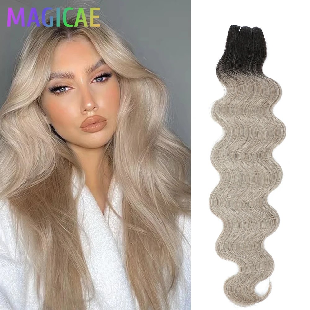 

Magicae 26Inch Body Wave Bundles Ombre TT-Steel Brown 6# Piano Blond P27/613 Bio Protein High Temperature Synthetic Hair