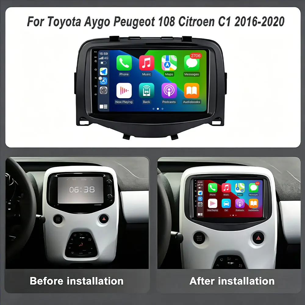 7inch For Toyota Aygo Peugeot 108 Citroen C1 2016-2020 Car Carplay Auto Navigation GPS Multimedia Video Player BT WiFi DSP