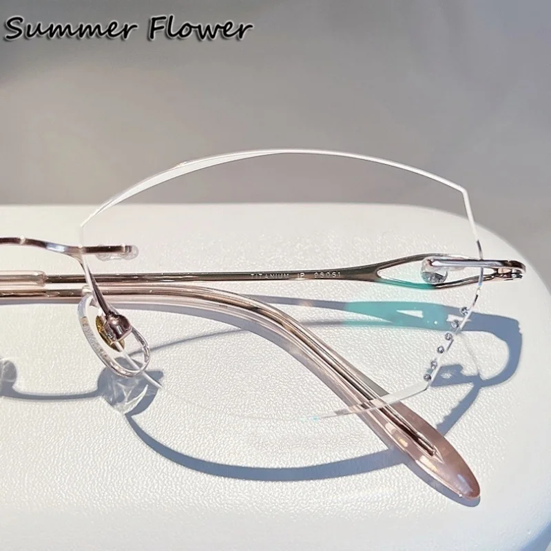 

Women Rimless Eyeglass Titanium Clear Lenses Elegant Prescription Glasses Lady Diamonds Glasses Transparent Glass Fashion Gafas