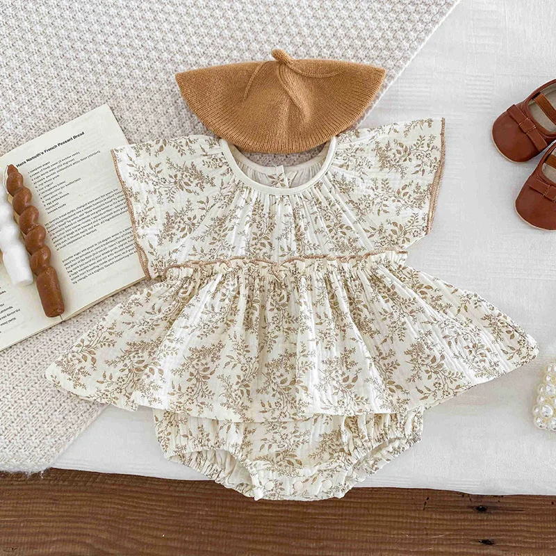 

2024 New Summer Infant Baby Girls Jumpsuit Flying Sleeve Cotton Print Newborn Baby Girl Romper 0-24M Children Clothing