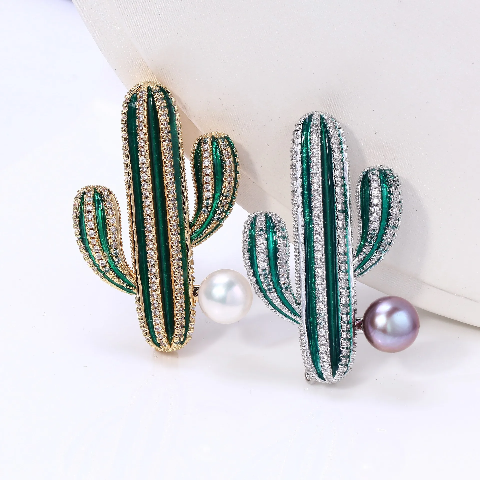 DIY Accessories, Copper Gold-plated Zircon Cactus Pearl Brooch Accessories, Empty Tray Accessories, Corsage Trend Women 3
