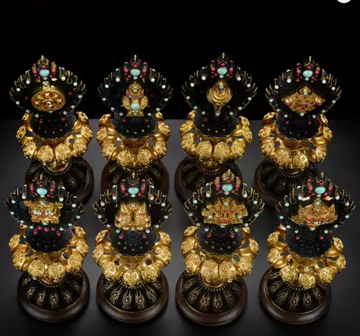 23.7cm Exquisite Copper Eight auspicious things statue Nepal Tibet eight treasures sculpture