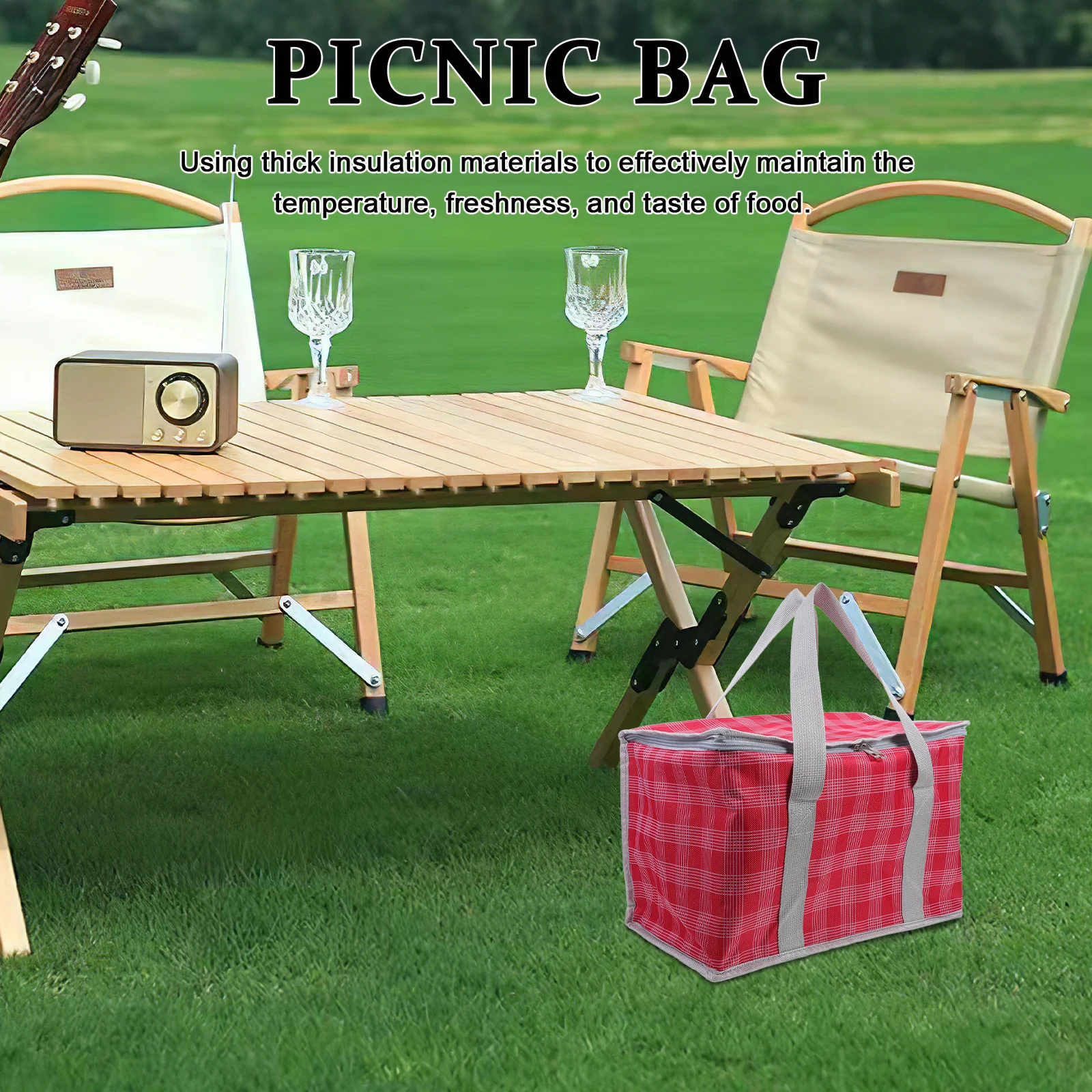 

Foldable Picnic Cooler Bag Insulated Cooler Bags Large Capacity Foldable Grocery Tote Bag for Outdoor Picnics Food Storage