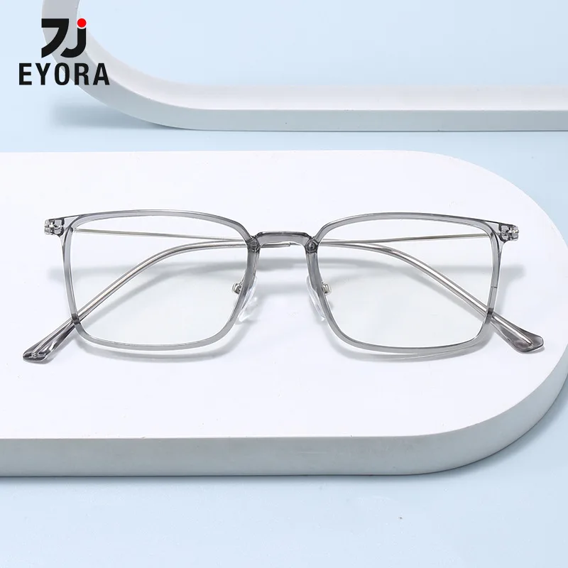 

EYORA Minimalist Square Acetate-Metal Reading Glasses Anti Blue Ray Myopia and Hyperopia Photochromic Prescription Eyewear Lens